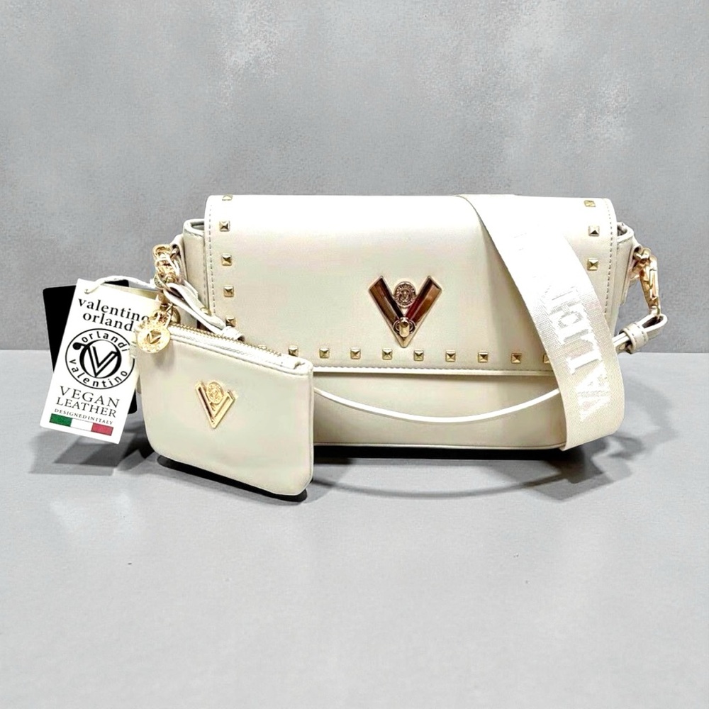 VALENTINO ORLANDI VEGAN LEATHER CROSSBODY IN NEUTRAL & BONUS CASE NEW WITH TAGS